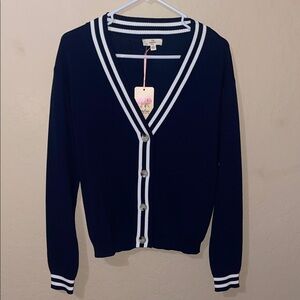Entro Navy Blue Cardigan with White Trim